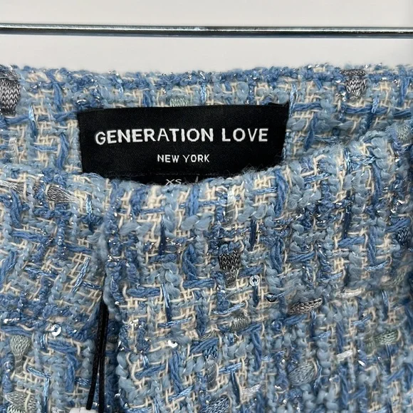🆕 Generation Love Faye Tweed Knit Shorts Light Blue Multi With Pockets - Picture 8 of 13